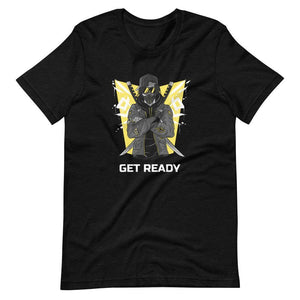 Gaming Shirt - Get Ready - Cyberpunk Style Ninja With Katanas - Yellow - Black Heather - Dubsnatch