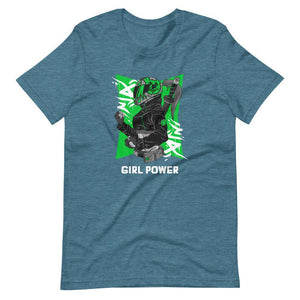 Gaming Shirt - Girl Power - Cyberpunk Female With Sword - Green - Heather Deep Teal - Dubsnatch