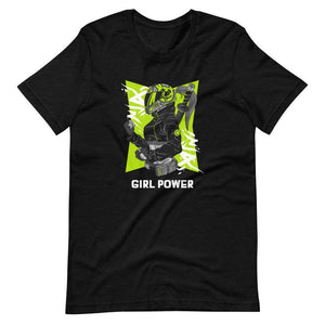 Gaming Shirt - Girl Power - Cyberpunk Female With Sword - Neon Green - Black Heather - Dubsnatch