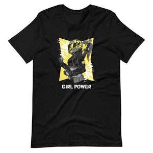 Gaming Shirt - Girl Power - Cyberpunk Female With Sword - Yellow - Black Heather - Dubsnatch