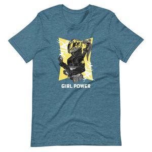 Gaming Shirt - Girl Power - Cyberpunk Female With Sword - Yellow - Heather Deep Teal - Dubsnatch
