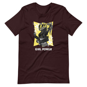Gaming Shirt - Girl Power - Cyberpunk Female With Sword - Yellow - Oxblood Black - Dubsnatch
