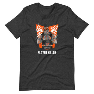 Gaming Shirt - Player Killer - Sadistic Cyberpunk Style Character - Orange - Dark Grey Heather - Dubsnatch