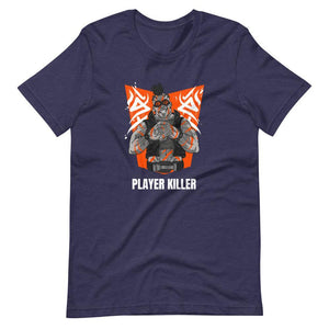 Gaming Shirt - Player Killer - Sadistic Cyberpunk Style Character - Orange - Heather Midnight Navy - Dubsnatch