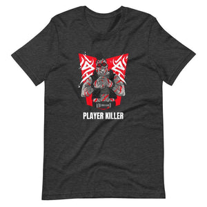 Gaming Shirt - Player Killer - Sadistic Cyberpunk Style Character - Red - Dark Grey Heather - Dubsnatch