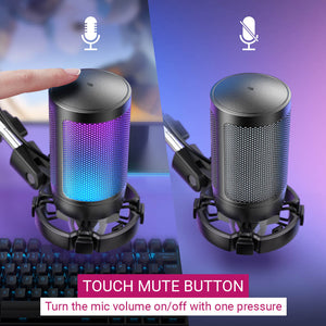 Gradient RGB Cardioid Microphone Pop Filter Arm Stand Touch Mute Button