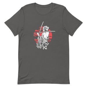 Gray Double Katana Kitsune Cartoon Woman Shirt Japanese Style
