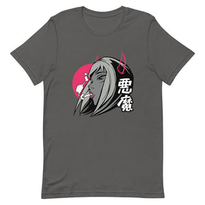Gray Pretty Demon Horn Smoking Girl Shirt Blood Moon
