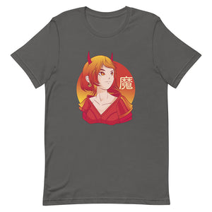 Gray Pretty Imp Horn Redhead Anime Girl Tee Hell