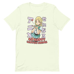 Green Cute Blonde Schoolgirl Anime Watcher Tee Kiss Wink