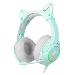 Green Kawaii Kitty Headset Microphone LED 3.5mm Jack