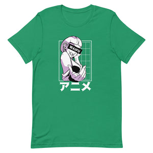 Green Provocative Anime Waifu Tee Stylish Bobbed Haircut Earrings