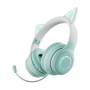 Green White Wireless Gradient Cat Headset Microphone RGB