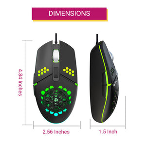 Honeycomb Mouse Fan USB LED 3200 DPI Dimensions