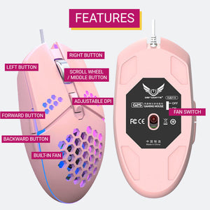 Honeycomb Mouse Fan USB LED 3200 DPI Features