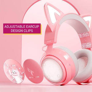 Kawaii Cat Gaming Headset Microphone 3.5mm Jack LED Earcup Design