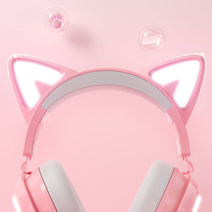 Kawaii Cat Gaming Headset Microphone 3.5mm Jack LED Lights