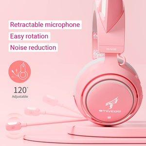 Kawaii Cat Gaming Headset Retractable Microphone 3.5mm Jack LED