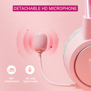 Kawaii Gaming Headset Detachable Microphone LED 3.5mm Jack