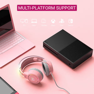 Kawaii Gaming Headset Microphone LED 3.5mm Jack Multi-Platform Support