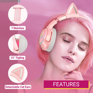 Kawaii Kitty Headset Microphone LED 3.5mm Jack Features