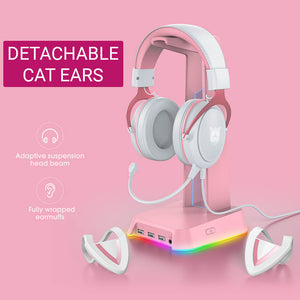 Kitty Girl Headset Microphone 3.5mm Jack LED 7.1 Detachable Ears