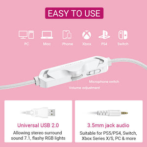 Kitty Girl Headset Microphone 3.5mm Jack LED 7.1 Easy To Use