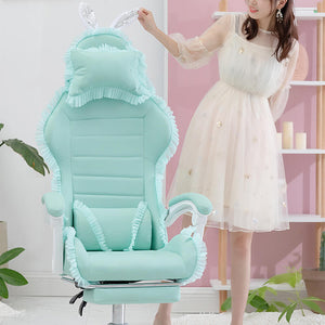 Lace Rabbit Ear Gaming Chair Footrest Reclining Backrest Front Picture