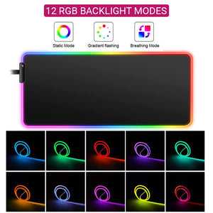 Large Gaming Mouse Pad Backlight Modes Anti-Slip