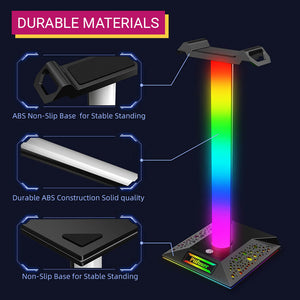 LED Headset Stand Dual USB 3.5mm Jack Durable Materials
