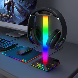 LED Headset Stand Dual USB 3.5mm Jack Gaming Setup