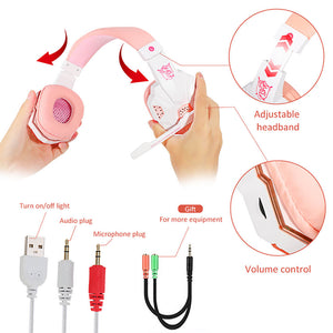 LED Over-Ear Headset Microphone 3.5mm Jack USB Additional Features