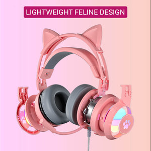 Lightweight Cat Headset Microphone 3.5mm Jack USB LED Paw