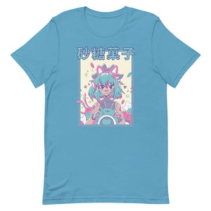 Medium Turquoise Happy Anime Girl Shirt Kitty Headphones Nose Plaster