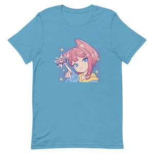 Medium Turquoise Playful Red Hair Neko Chan Shirt Poke Fan