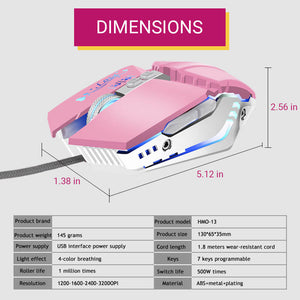 Metal Mouse Girly 3200 DPI USB Backlight Dimensions