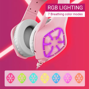Over Ear RGB Lighting Headset Mic USB 3.5mm Jack