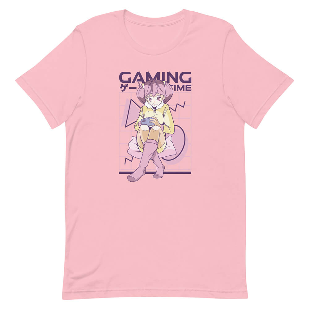 Pink Casual Gaming Girl Time Shirt Playing Phone