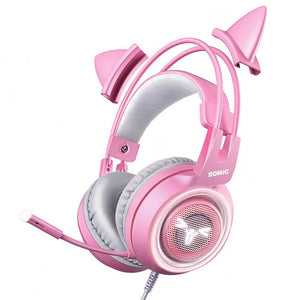 Pink Cat Headset Microphone 7.1 Emoji LED Lights