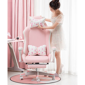 Pink Cute Kitty Ear Gaming Chair Footrest Reclining Seat Front Picture