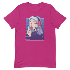 Pink Cute Purple Hair Gamer Girl Tee Lollipop Headset
