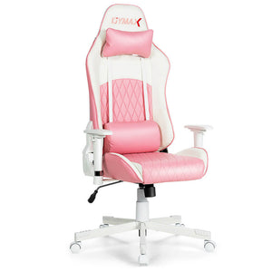 Pink Racing Gaming Chair Reclining Back Seat Armrest