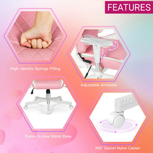 Pink Racing Gaming Chair Reclining Back Seat Armrest Features