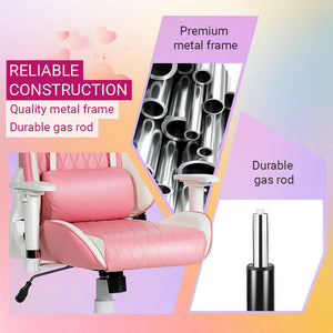 Pink Racing Gaming Chair Reclining Back Seat Armrest Reliable Construction