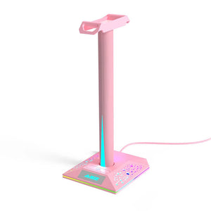 Pink RGB Lighting Headset Stand USB 3.5mm Jack
