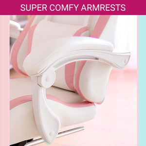 Pretty Double Color Gaming Chair Footrest Rectractable Comfy Armrest