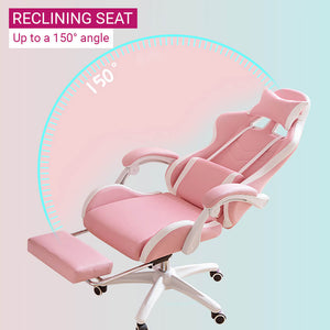 Pretty Double Color Gaming Chair Footrest Rectractable Seat Armrest