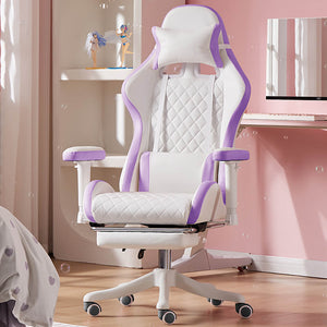 Purple Embroidery Pastel Gaming Chair Footrest Reclining Backrest Armrest