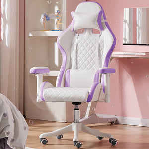 Purple Sweet Pastel Embroidery Gaming Chair Reclining Backrest Armrest