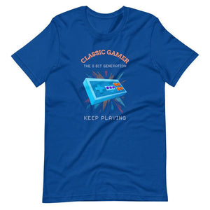 Retro Gaming Shirt - Classic Gamer The 8 Bit Generation Keep Playing - Classic Gamepad - True Royal - Dubsnatch